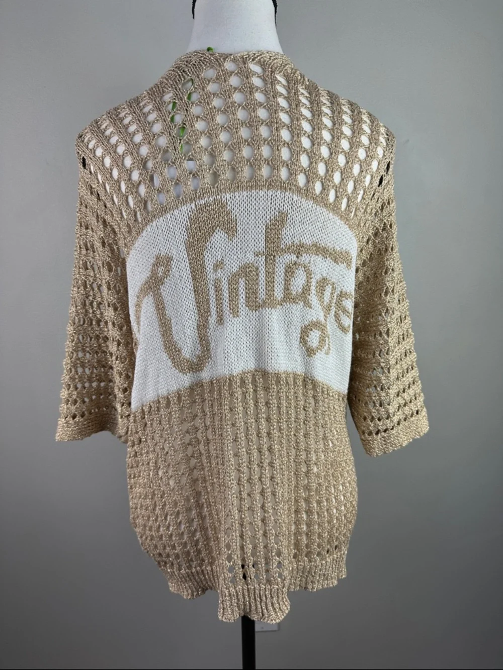 Carla Giannini Rare Crochet Knit Vintage Gold Metallic Cardigan NEW! - Picture 2 of 11